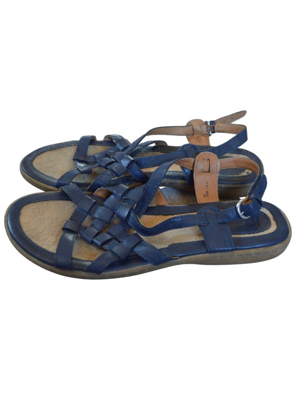 Born b.o.c. Navy Blue Faux Leather Strappy Sandals Women's Size 8 Boho Summer